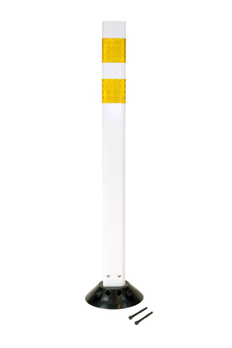 36'' Clover Leaf White Channelizer with 2 Yellow Reflective Bands with Plastic Base