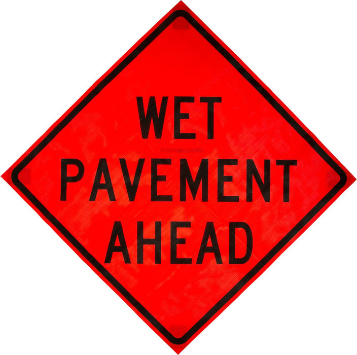 Wet Pavement Ahead 48"x48" Roll up Sign (Reflective)