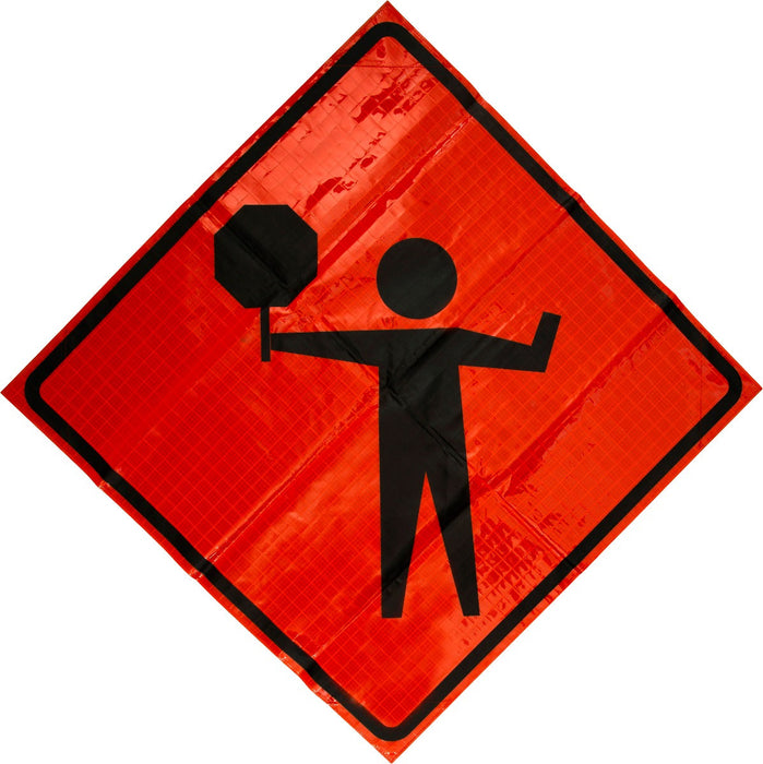 W20-7 Flagger Ahead Symbol 48"x48" Roll up Sign (Reflective)