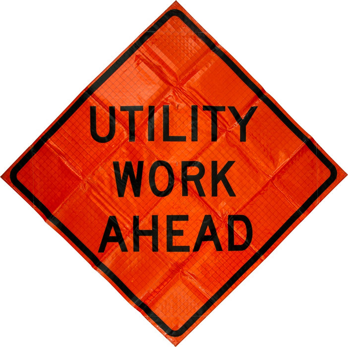 W21-7 Utility Work Ahead 48"x48" Roll up Sign (Mesh)